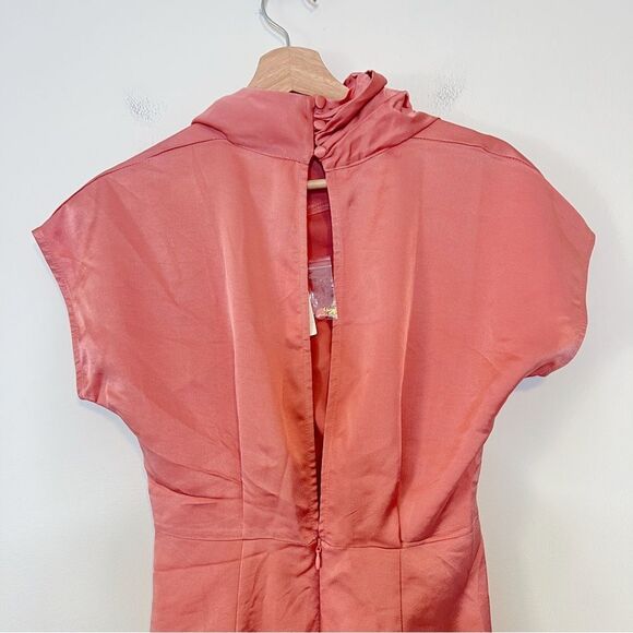 Anthropologie Ruched Asymmetrical Satin Mini Dress NEW Size 2 in Coral Pink - Picture 10 of 14